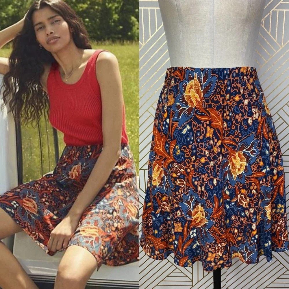 Anthropologie‎ Sisters Gulassa Caterina Mini Skirt Floral Orange Blue Size US XS